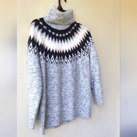 Aspen Turtleneck Women's Wool Sweater Gray Black Size 1X - Picture 3 of 5